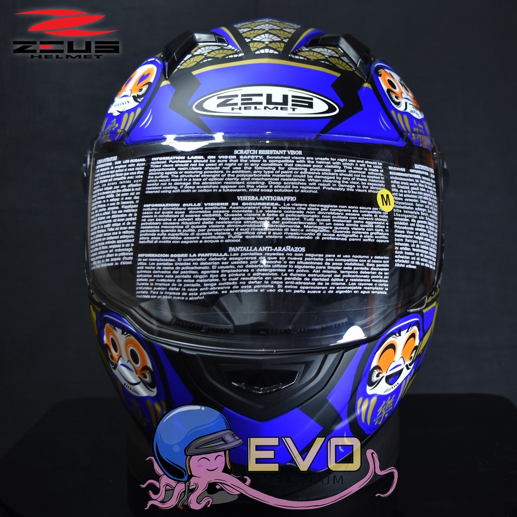 HELM ZEUS FULL FACE MBLK AL35 BLUE - FREE SMOKE VISOR ZEUS ORIGINAL ( ONGKIR 2KG )