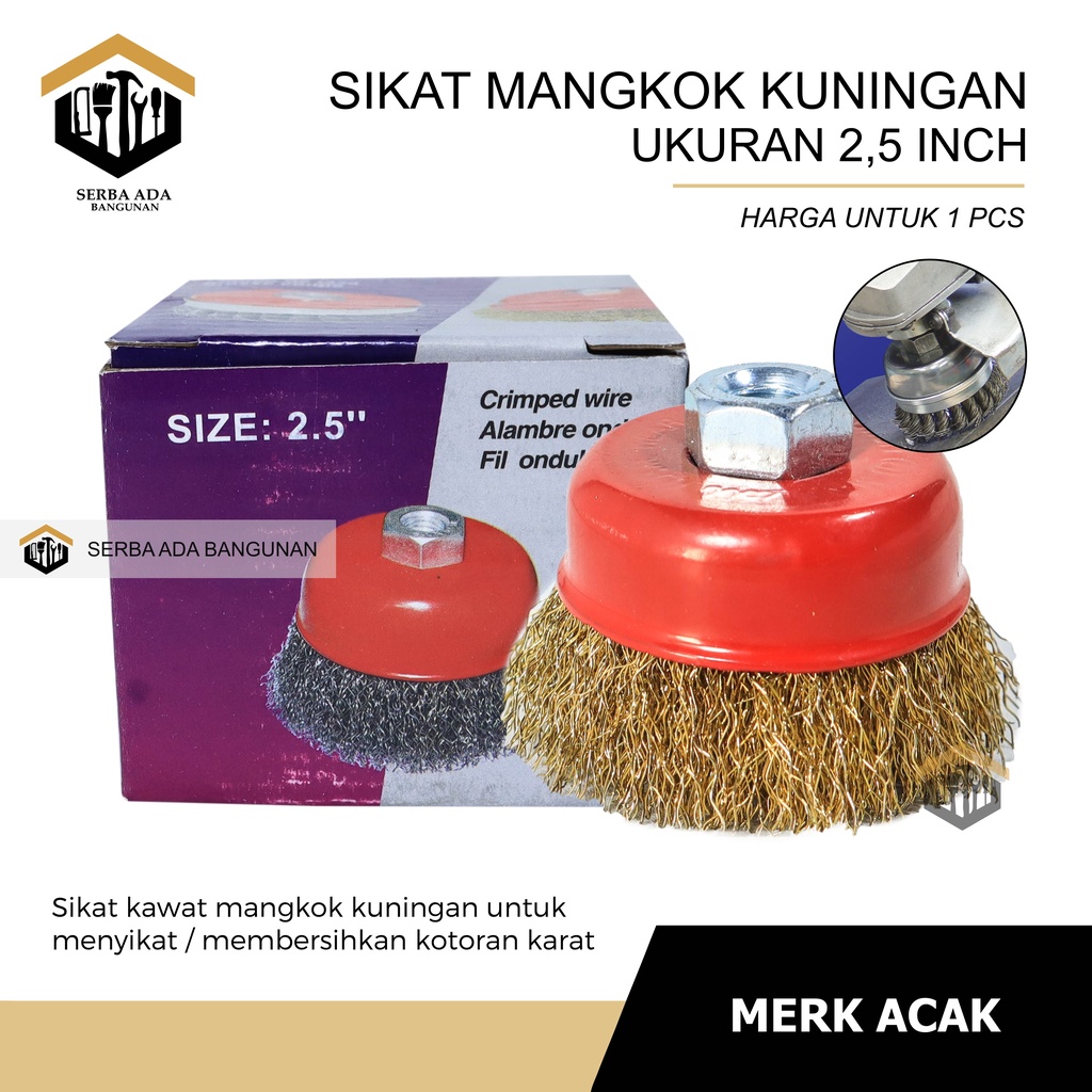 Cup Brush / Sikat Kawat / Sikat Mangkok 3&quot; - Kuningan &amp; Baja