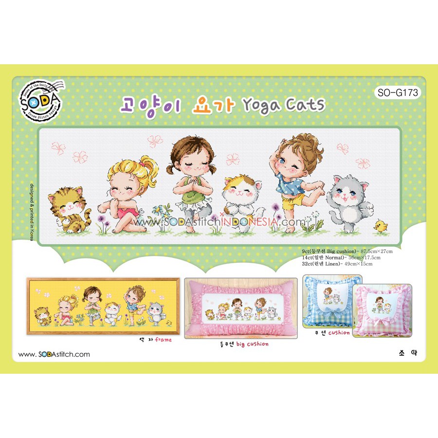 Paket DIY Craft Sulam Kristik Strimin Cross Stitch Sodastitch SO-G173 - Yoga Cats Kucing Sports
