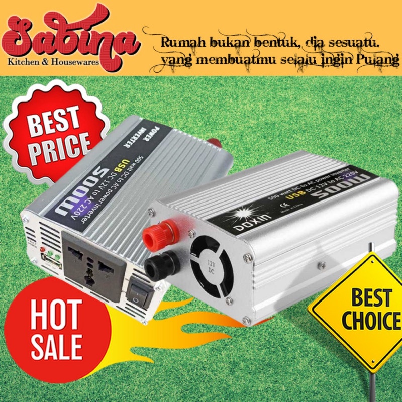 Power Inverter Mobil Mengubah Arus Listrik DC 12V to AC 220V 500W