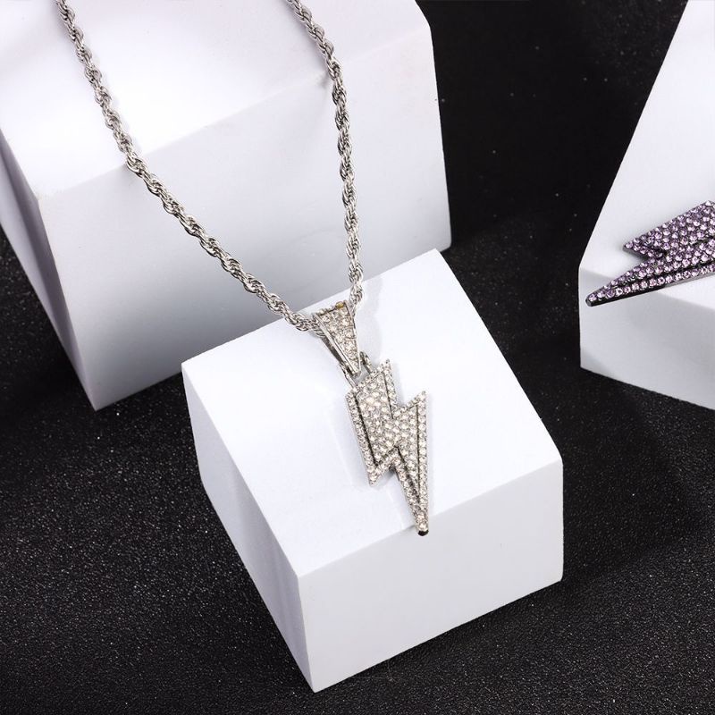 [BISA COD] Kalung full zirkon bentuk petir / kilat berkilau unisex model hip hop