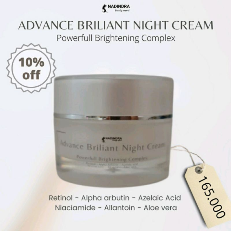 Advance Briliant Night Cream Nadindra Beauty Expert whitening cream glowing alpha arbutin azelaic ac