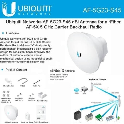 Ubiquiti AF-5G23-S45 5GHz air FiberX Dish 23dBi Slant 45