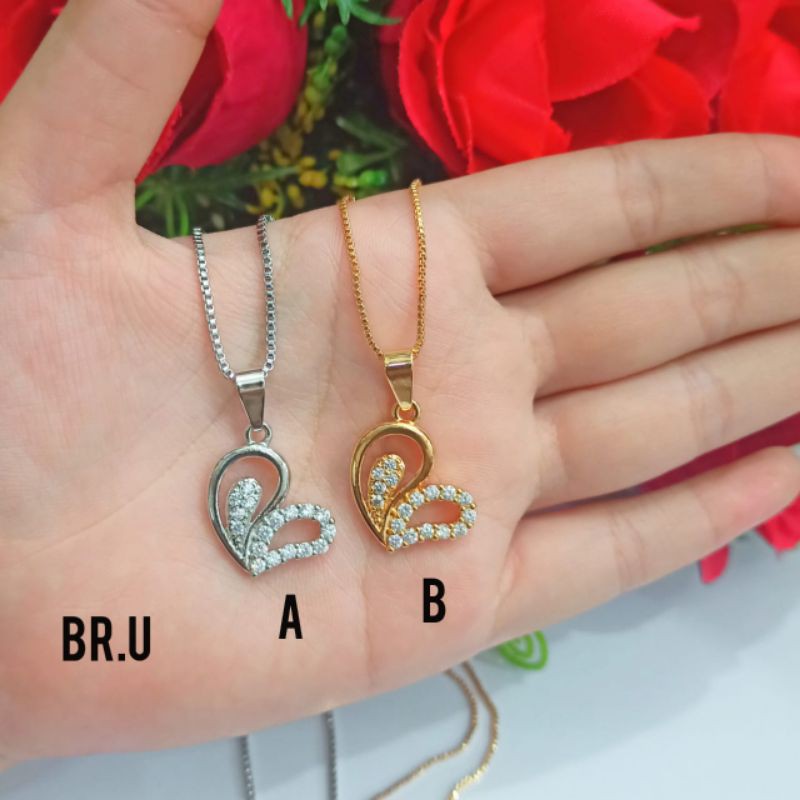 Perhiasan wanita Kalung Titanium liontin Full permata anti Karat lapis emas 22k