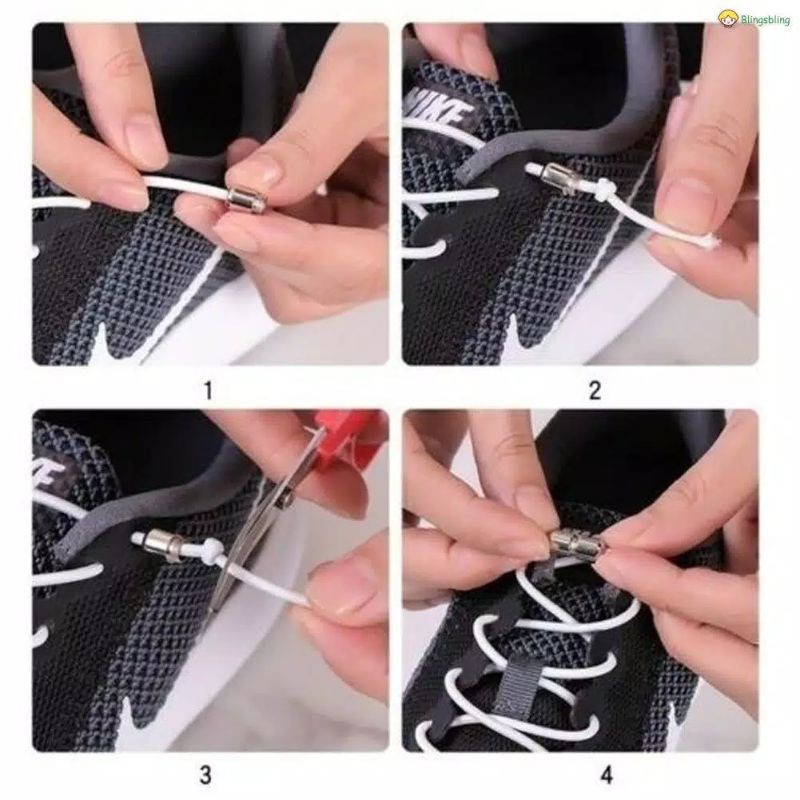 Tali sepatu elastis cord lock praktis tanpa ikat lock metal