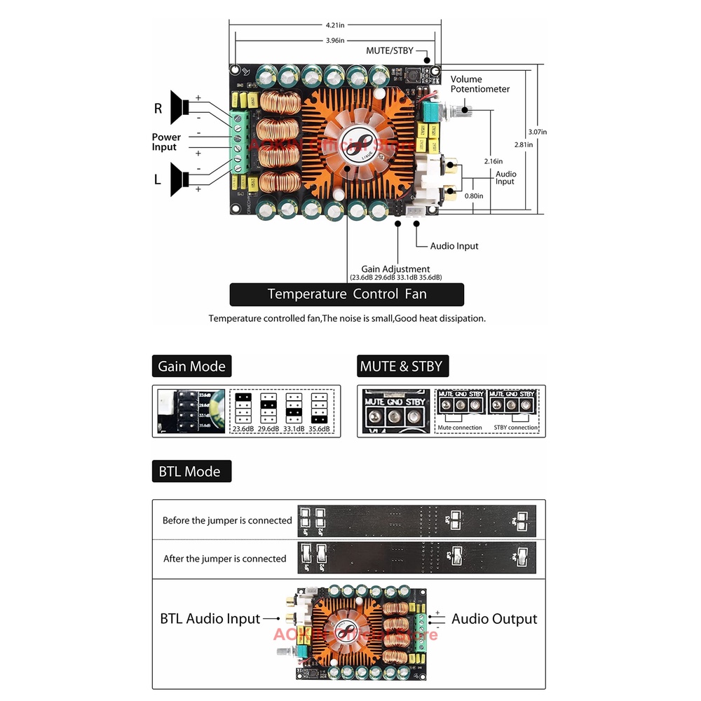 TDA7498E Daya Tinggi Digital Power Amplifier Papan 2.0HIFI Stereo Daya Tinggi 160W * 2 Dukungan BTL220W Kit Power Amplifier