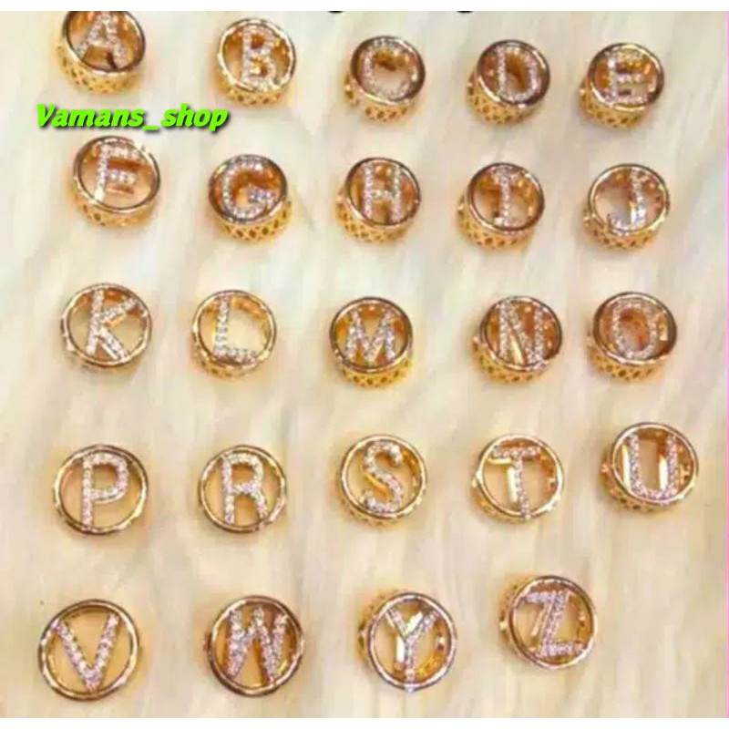 Liontin Huruf Permata Berlapis Emas.Inisial Nama A-Z