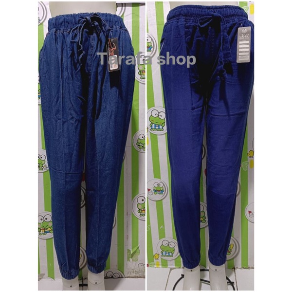 CELANA JOGER JUMBO WANITA BAHAN SEMI JEANS DENIM TEBAL