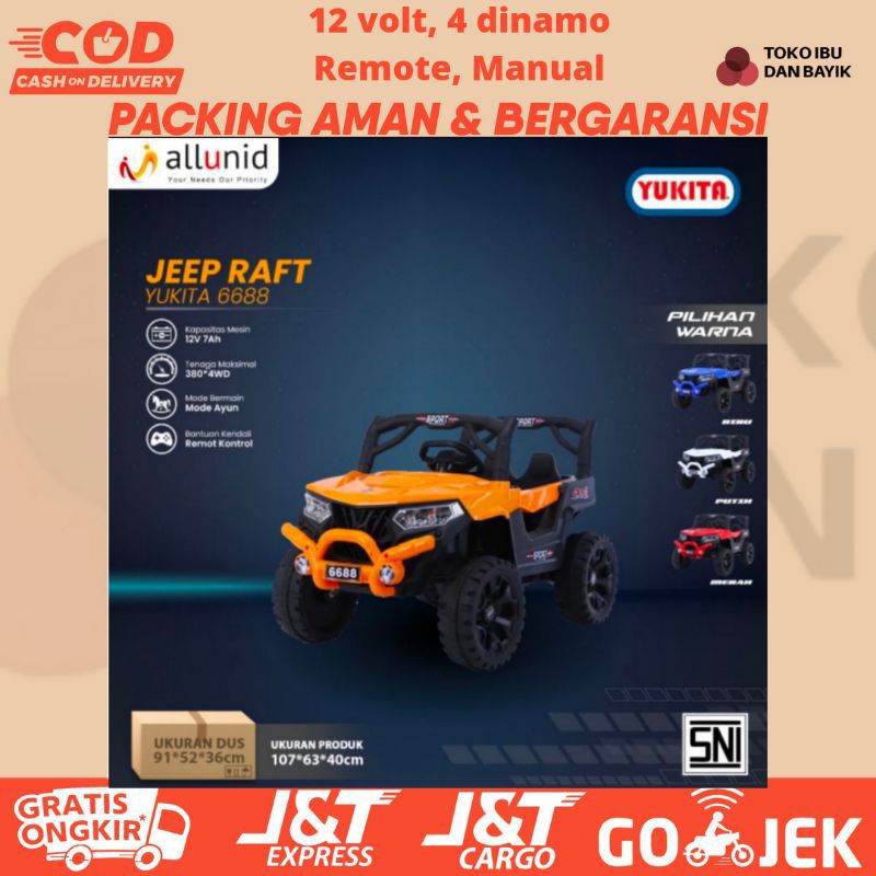 Mobil Aki Anak Mainan Remote dan Manual Bergaransi 12 volt Jeep 6699/6688