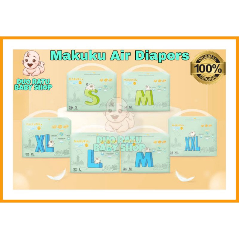 Makuku Air Diapers Popok Tipis dan Anti Gatal ukuran S, M, L dan XL