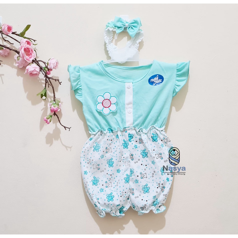 [P-003] Baju Bayi Jumpsuits Bayi Perempuan Lengan Aksen Renda (0-6 bulan) Planet Kids (Planet Kid)