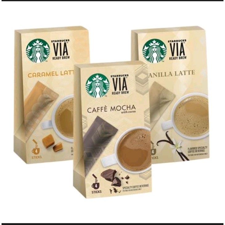 

ORIGINAL STARBUCKS VIA INSTANT COFFEE (FLAVOURED) 4 STICKS CARAMEL / CAFFE MOCHA / VANILLA LATTE KOP