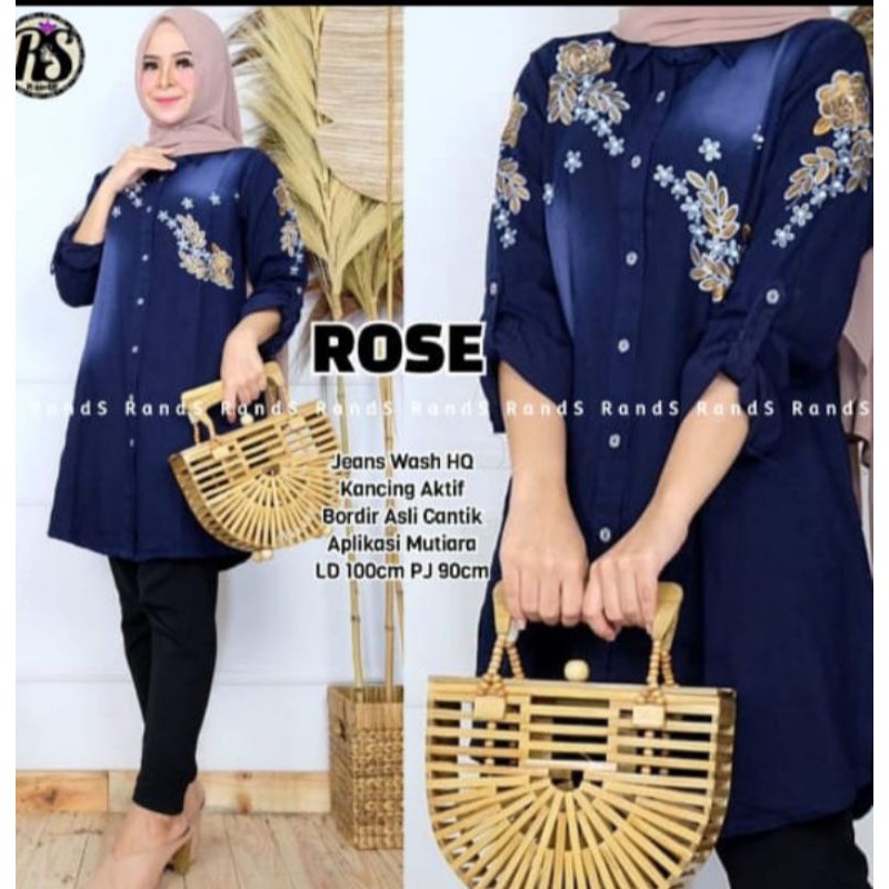 Tunik Jeans Rose Bordir Mutiara (Sulis)