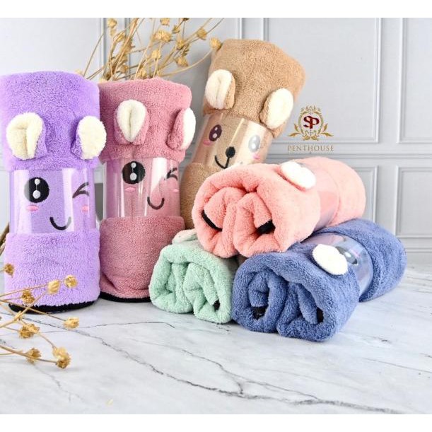 ◘ Handuk Mandi / Handuk Anak / Handuk Microfiber Bulu Motif Bears 50x100 - Pink ♢