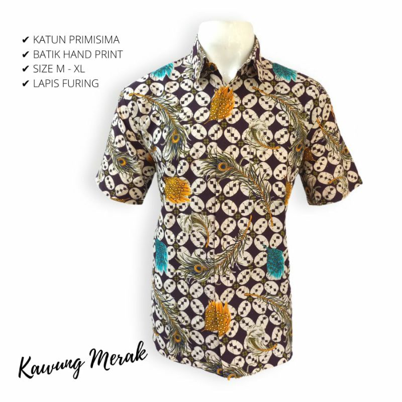 Hem Batik Pria Modern Atasan Kemeja Batik Pria Premium Asli Solo Motif Kawung Lapis Puring