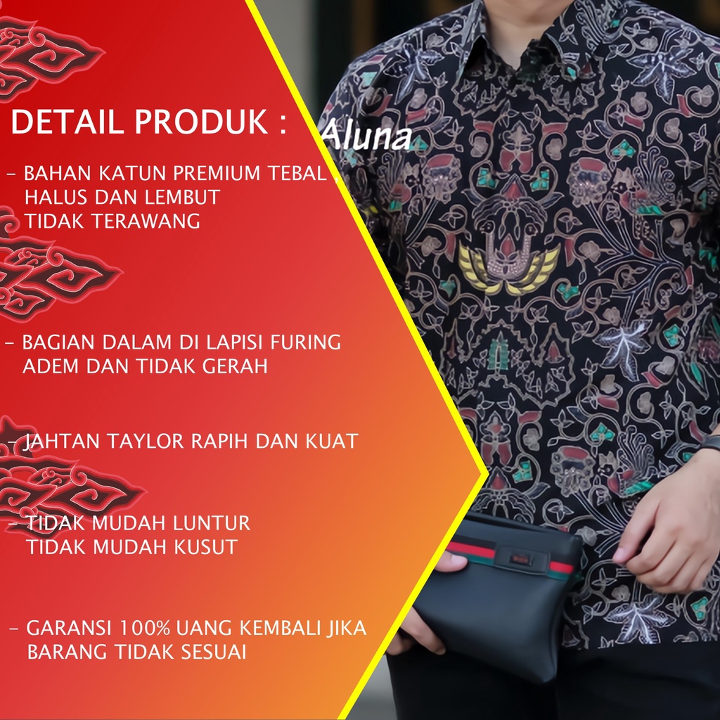 BATIK LENGAN PENDEK PRIA KEKINIAN MODERN PREMIUM FULL FURING ORIGINAL PRODUKSI BATIK ALUNA PD 019