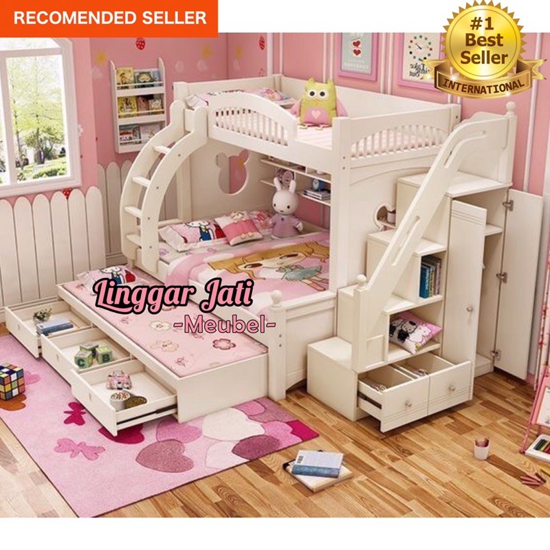 FLASH SALE Tempat Tidur Tingkat Bed Tingkat Ranjang Susun Dipan Laci Set Kamar Anak Tempat Tidur