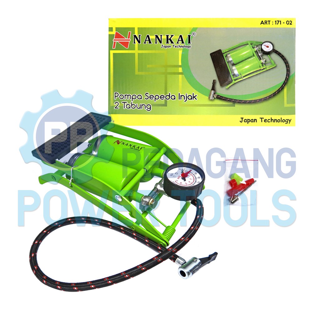 NANKAI POMPA SEPEDA INJAK 2 TABUNG BAN MOTOR DARURAT FOOT PUMP 171-02