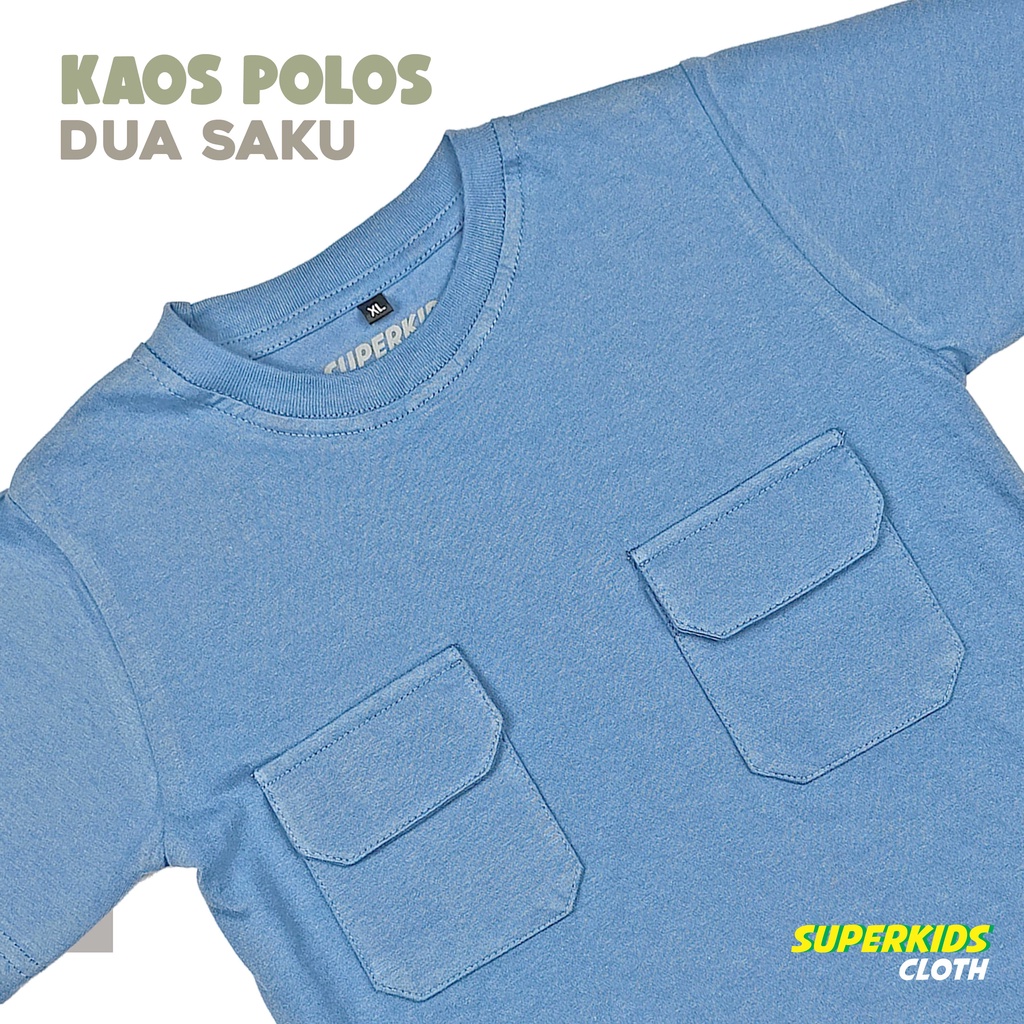 KAOS ANAK COWOK / BAJU ANAK LAKI LAKI / PAKAIAN ANAK COWOK POLOS SAKU DUA BIRU BRAND SUPERKSIDCLOTH 1 - 11 TAHUN