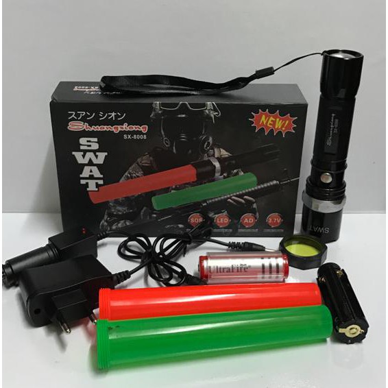 Senter Swat Police 2 Lalin LED Double 2 Cone Flashlight Lalu Lintas