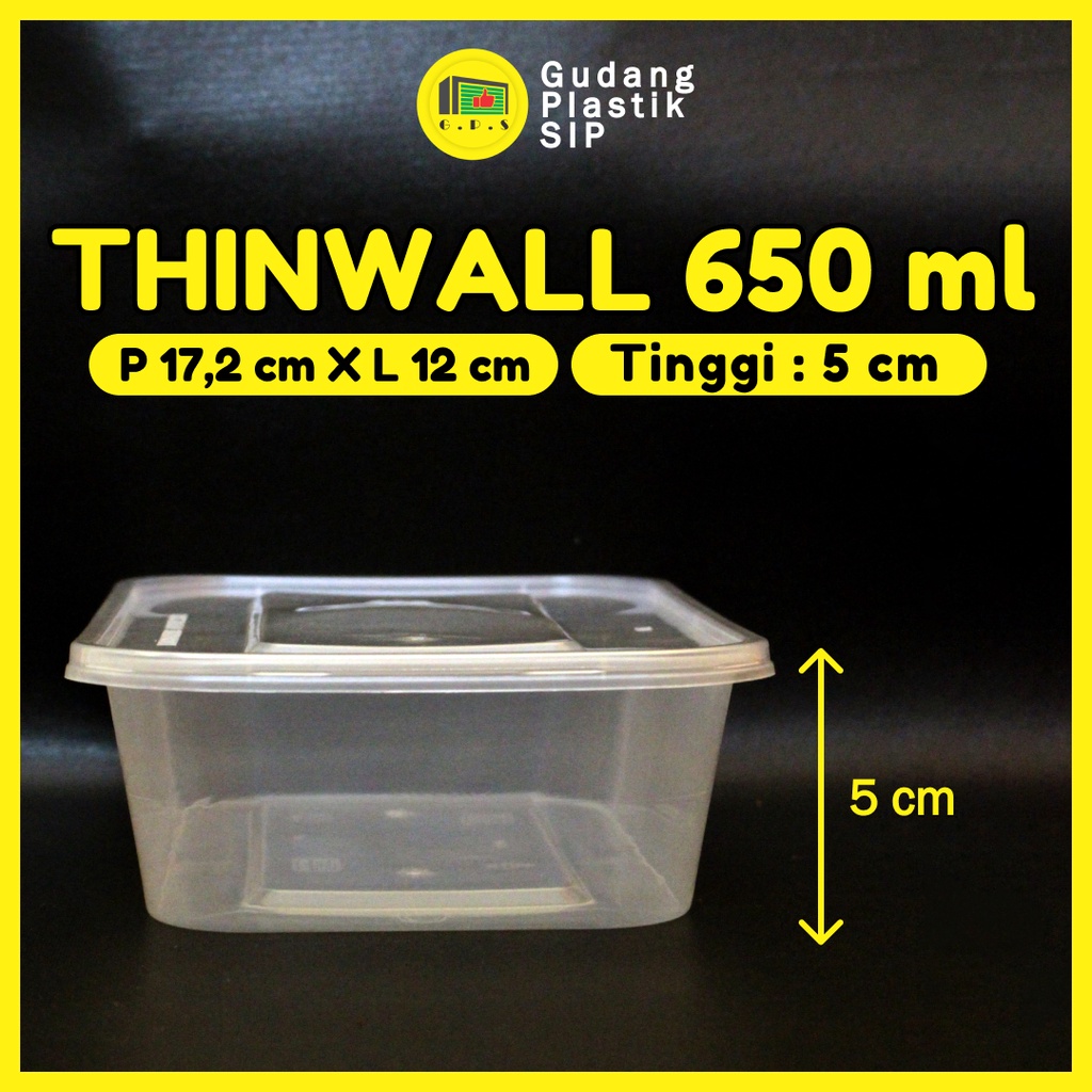 THINWALL RECTANGLE 650 ML + TUTUP / KOTAK MAKANAN PLASTIK ISI 25