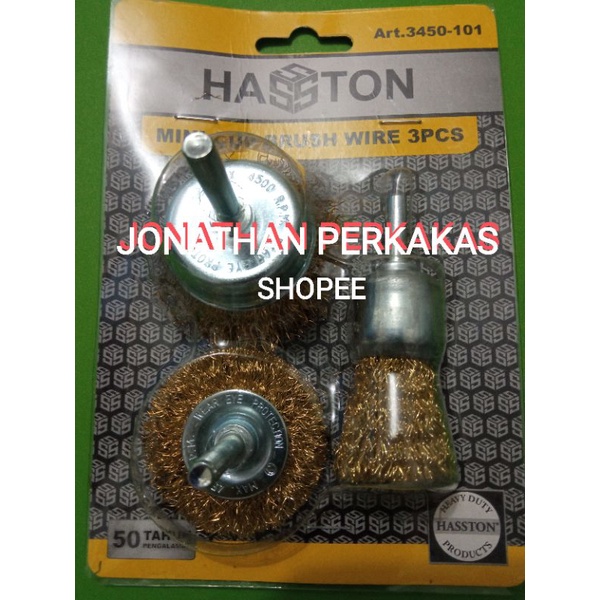 mini cup brush wire 3pcs hasston  sikat kawat mini mesin bor 3rupa hasston sikat kecil mesin bor 3be