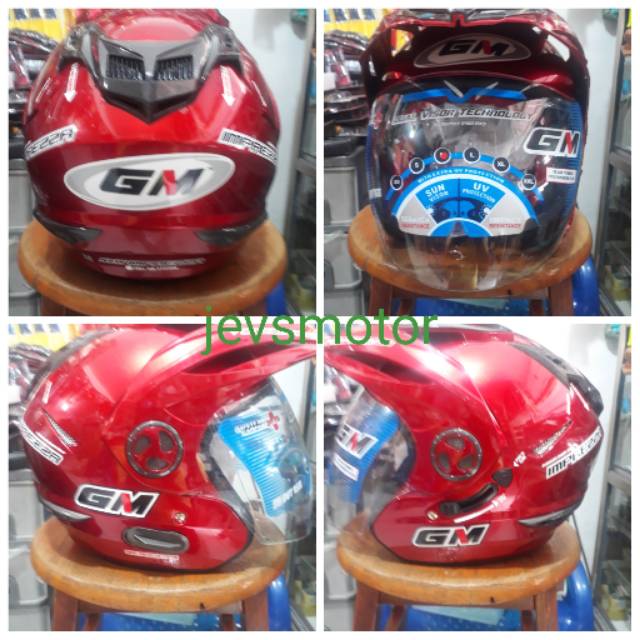 HELM GM NEW IMPREZZA SOLID RED (DOUBLE VISOR)  FREE MASKER