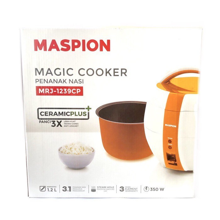 Maspion MSP MRJ-1239 CP Rice Com / Magic Cooker Ceramic Plus 3in1 Kapasitas 1.2 Liter MRJ 1239 / MRJ1239