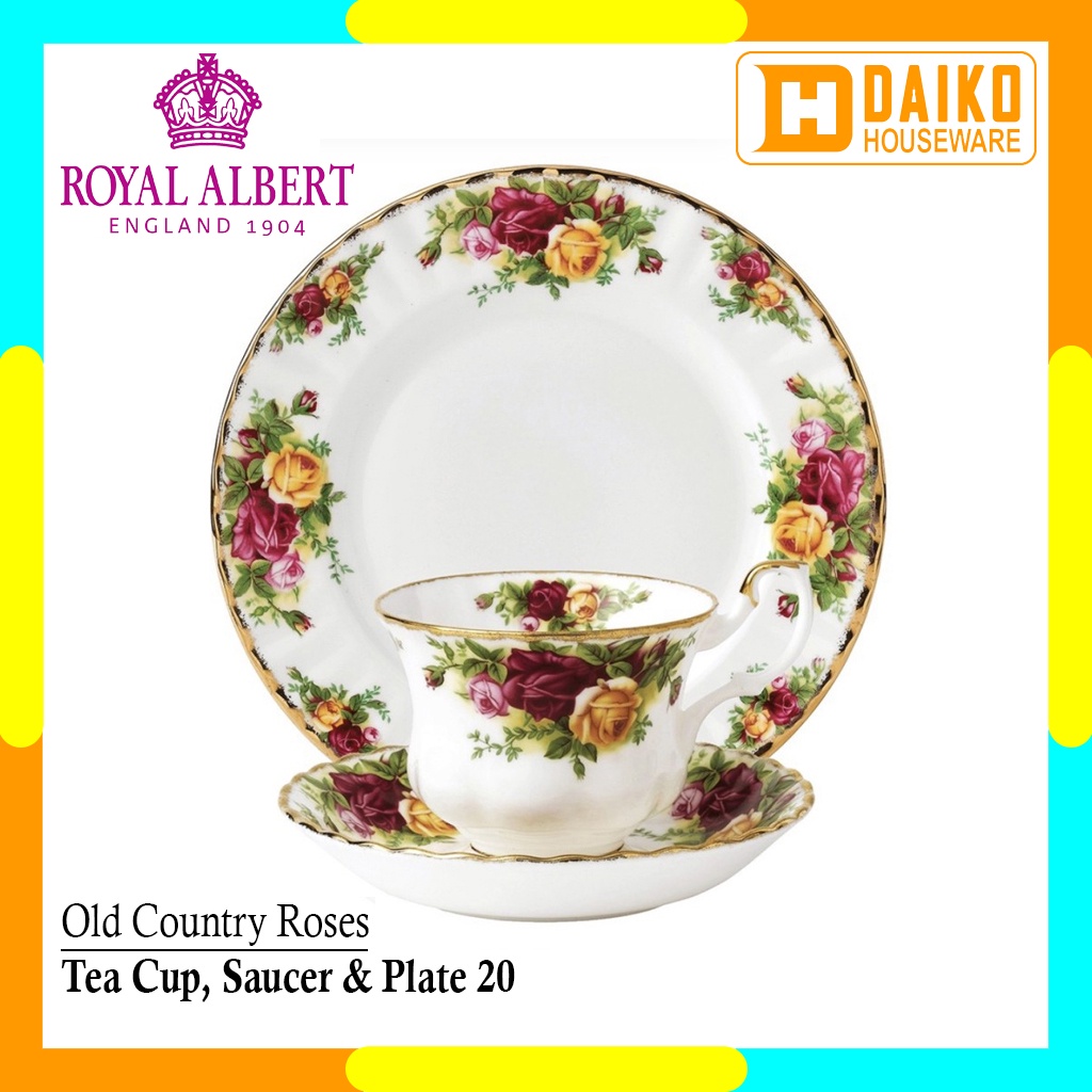 Cangkir Teh Set Royal Albert Old Country Roses - Teacup, Saucer, Plate 20 Cm Original Royal Albert