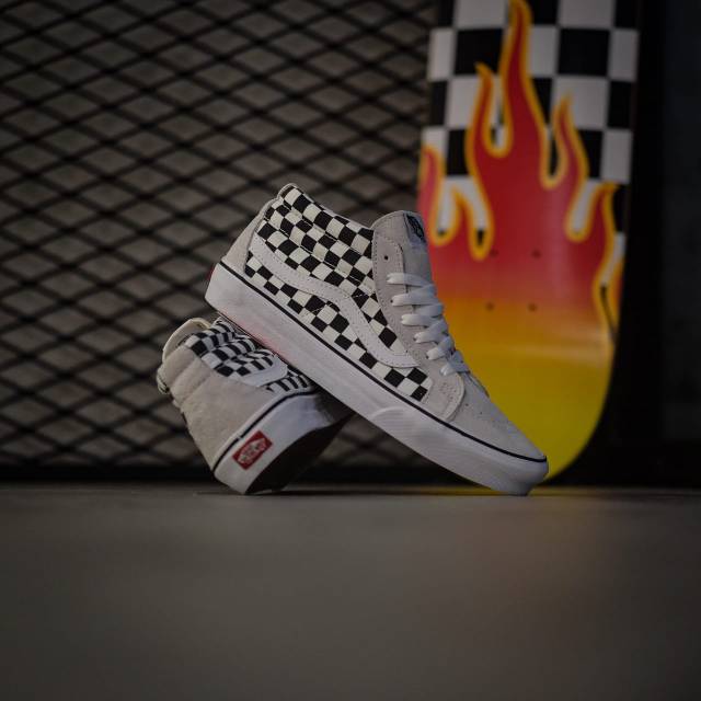 Vans Sk8 Mid White Black Checkerboard