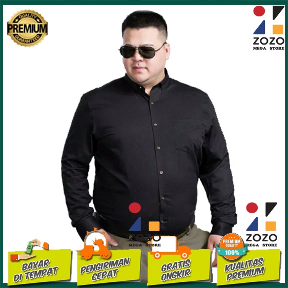 {JUMBO} Kemeja Pria Basic Polos Panjang Hitam 1468D