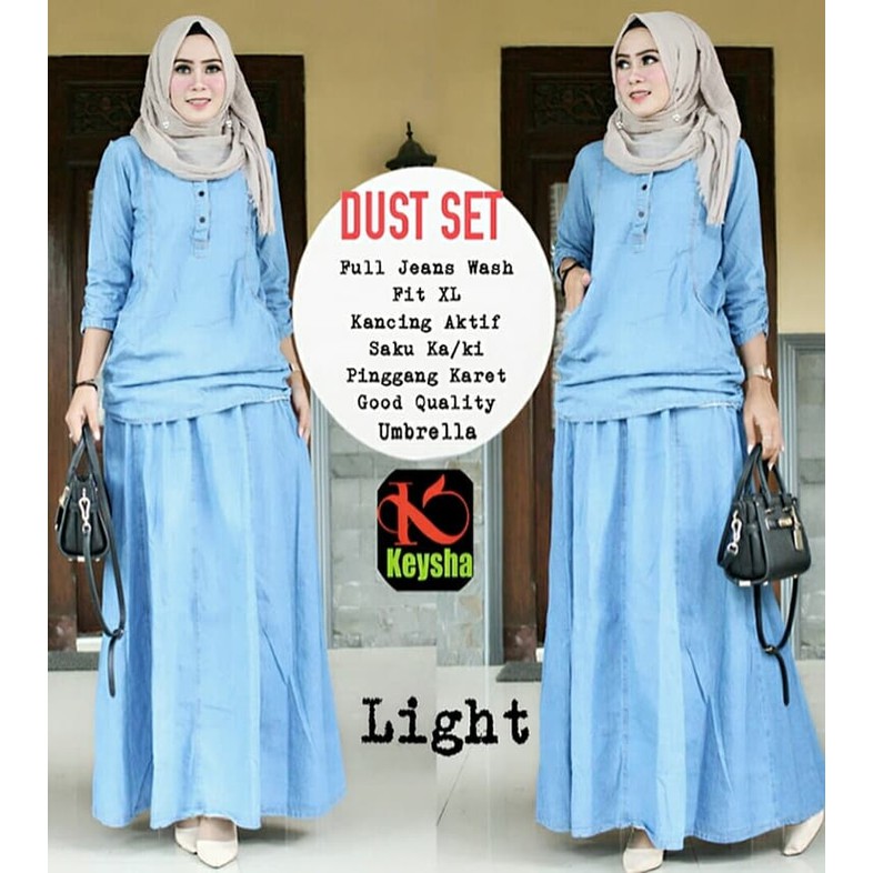 setelan jeans wash denim serut dust set