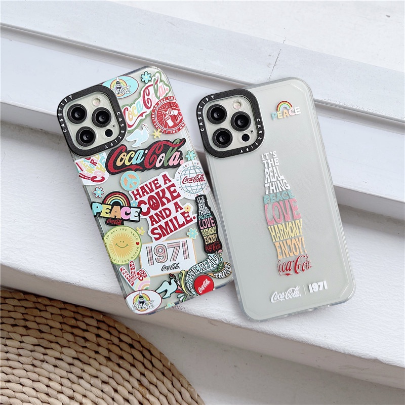 Creative Cocacola Pattern Phone Case Compatible for iPhone 13 11 12 pro max 6 6s plus 7plus 8plus X XR XS Max SE 2020 Soft Tpu Shockproof Camera Lens Protector Full Cover