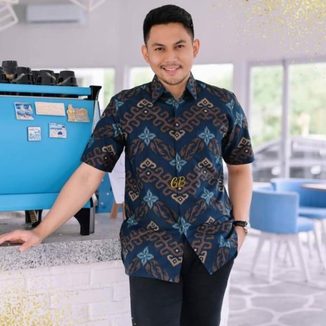 Baju Batik Pria Pendek Katun Furing Songket Modern Kantor Jumbo XXXXL