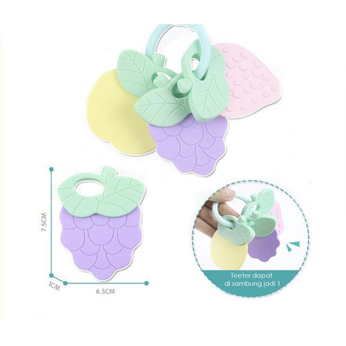 Teether bayi berbentuk buah 3in1, Mainan gigitan bayi BPA Free balita buah lembut karet Baby Fruit Teether Gigitan Bayi Bentuk Buah Bahan Silikon/ Mainan Bayi Bentuk Buah