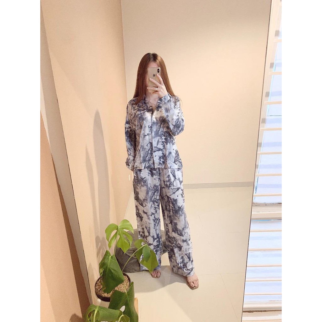 Piyama Tie Dye Baju Tidur Wanita 1 set baju dan celana All Size Lengan Panjang Premium Quality