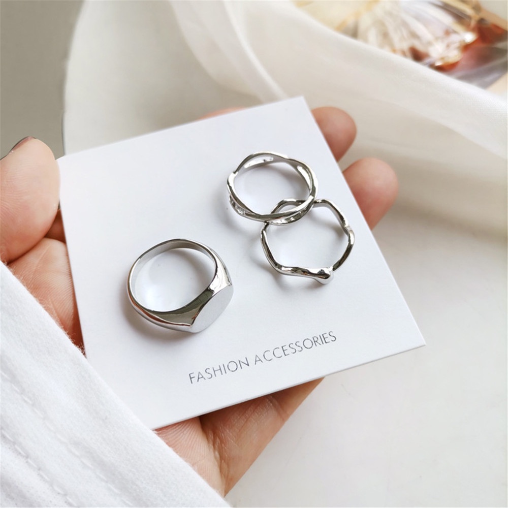 3pcsset Cincin Jari Telunjuk Desain Geometri Asimetris Gaya Simple Untuk Wanita