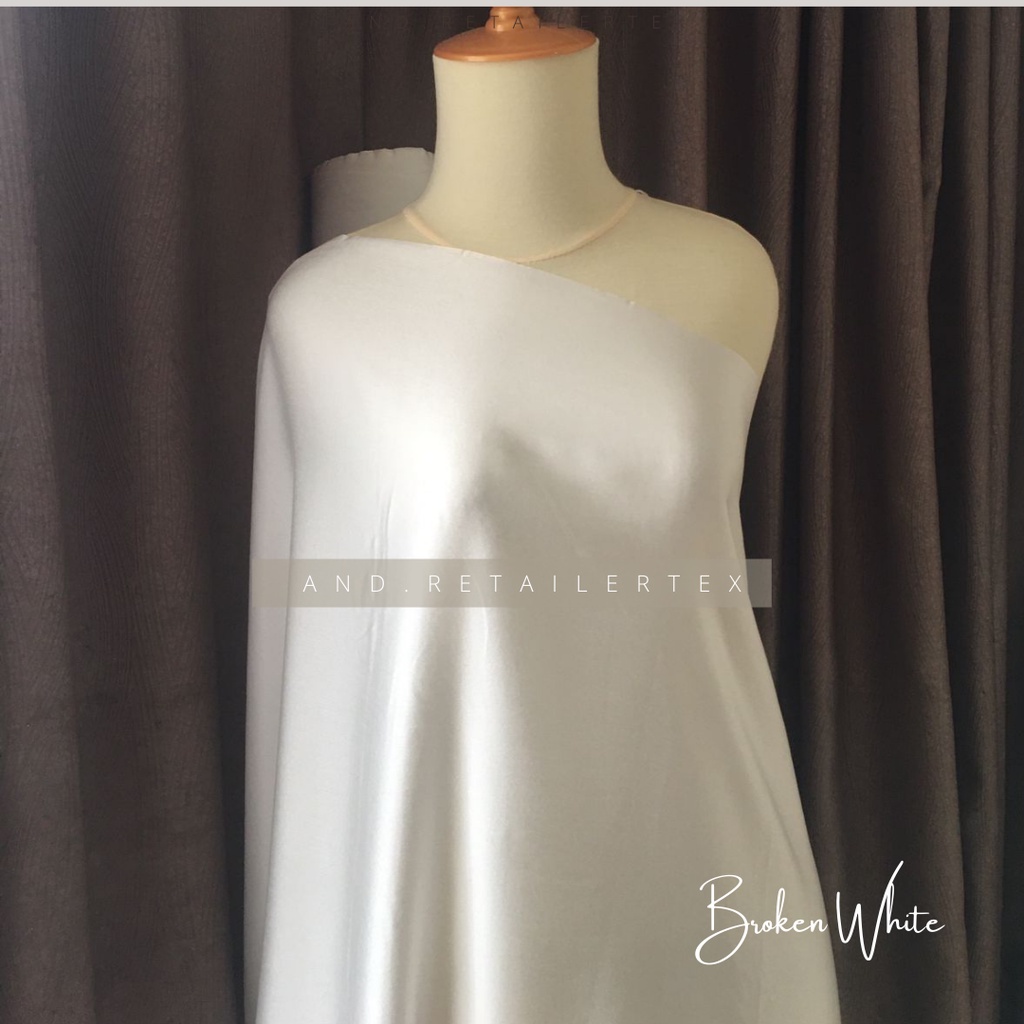 Kain Satin Maxmara Original Pure Silk 100% Warna Putih Tulang Broken White