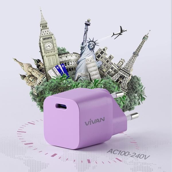 Vivan Adaptor Charger Power Nano 20 Purple