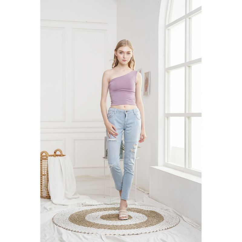 crop top one shoulder tarzan 2 layer