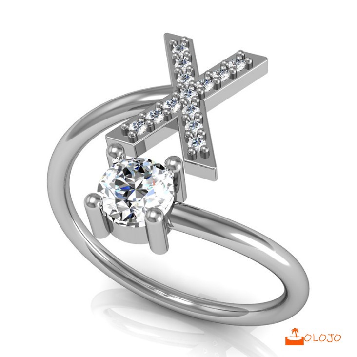 OLOJO 1Pc Cincin Terbuka Adjustable Motif Huruf Alfabet Inggris Hias Berlian Imitasi Untuk Wanita