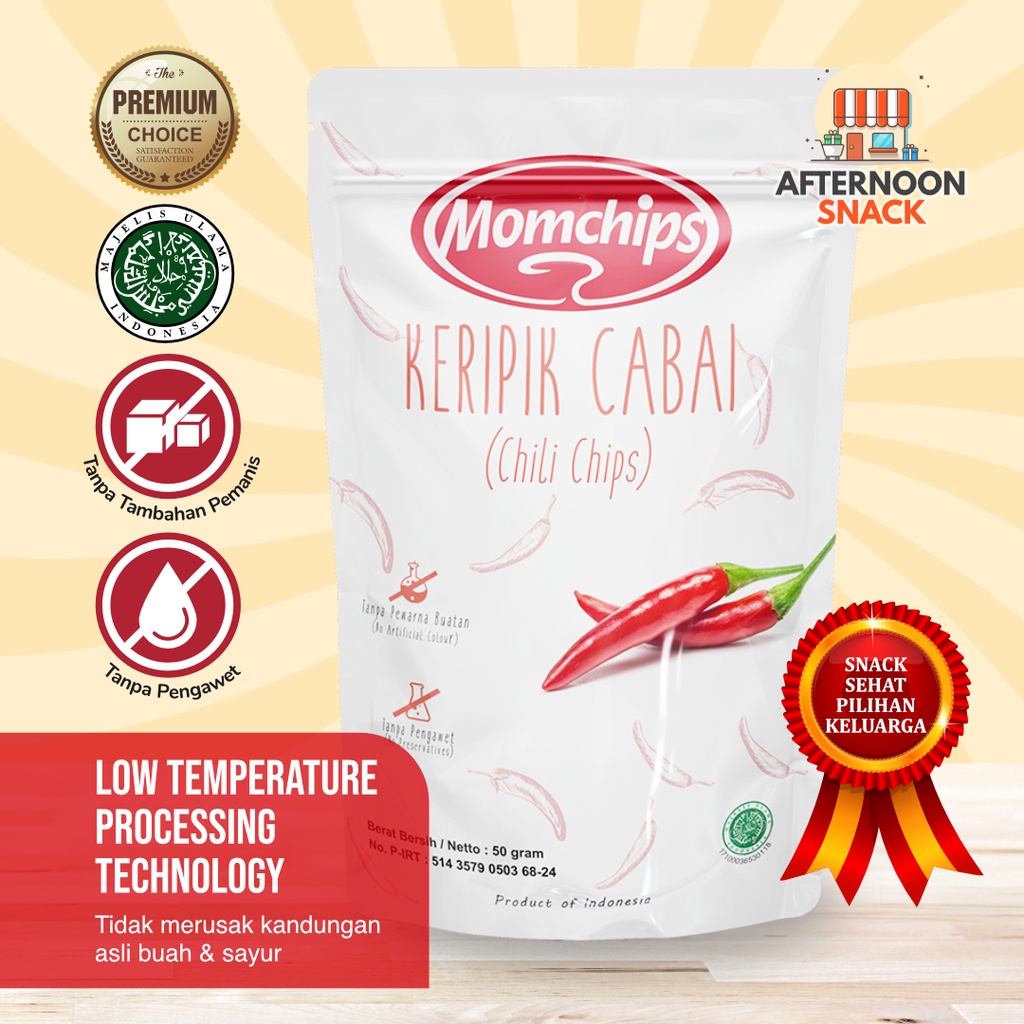 Keripik Cabai Momchips Cemilan Sehat Keluarga Snack Sehat Buah dan Sayur GLUTEN FREE 50gr