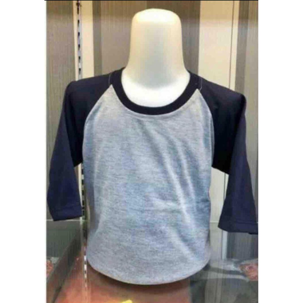 RAGLAN ANAK POLOS LENGAN 3/4 BADAN ABU LENGAN HITAM  MLXLXXL UNISEX