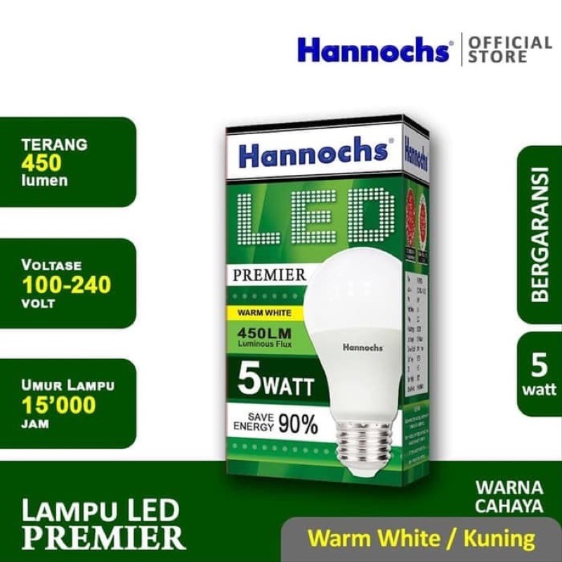 Lampu tidur led kuning 5watt bohlam hannochs warm white