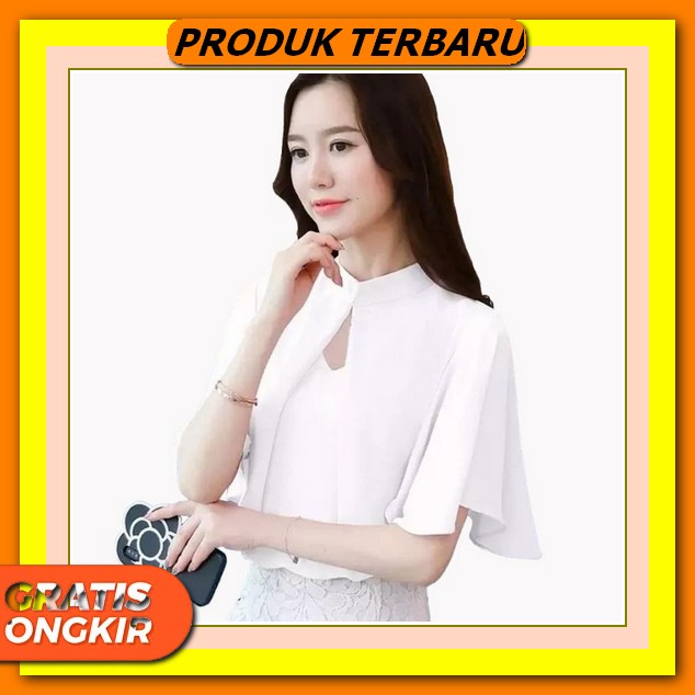 2863 Baju Atasan Blus Blouse Blose Kemeja Lengan Balon Rempel Polos Lebaran Hijab Import Wanita Terb