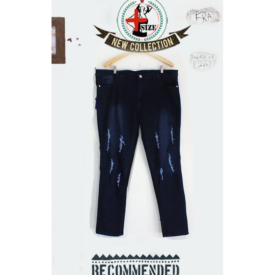 PJrippedNVY 39 / 40 / 41 / 42 celana jeans wanita stretch jumbo big | Women Fashion