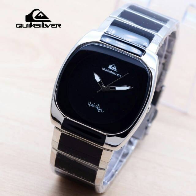 JAM TANGAN WANITA QUIKSILVER SEGI SEMI KERAMIK SILVER HITAM