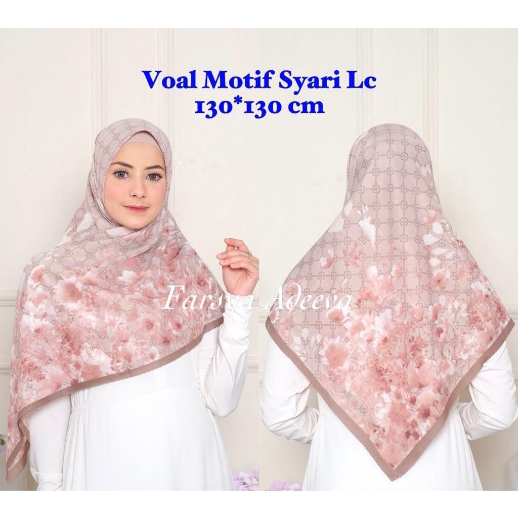 SERAGAM | New Hijab | 130 x 130 |Jilbab Segi Empat Syari Motif LC | Farsya Adeeva Voal Motif Syari L