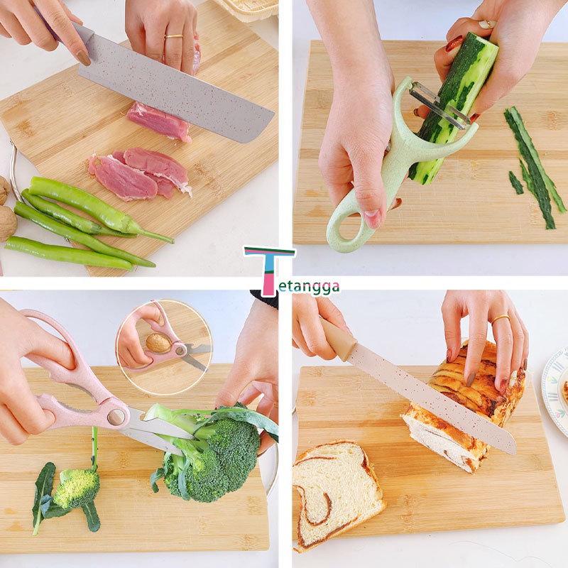 Pisau Pelangi 6 In 1 Fruit Bread Knife Stainless Dilapis Anti Lengket /Peralatan Masak Pisau /VS