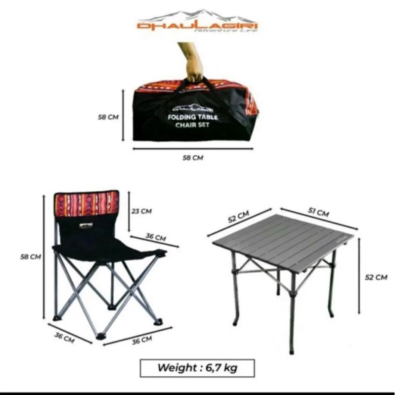 SET MEJA LIPAT DAN KURSI LIPAT CAMPING 5 IN 1 DHAULAGIRI / Folding Table And Chair 5 in 1 Dhaulagiri - Kursi Lipat Outdoor - Meja DH